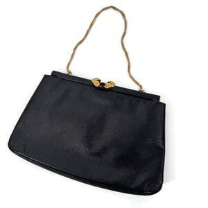 Vintage 50s-60s Rosenfeld Black Leather‎ Evening Clasp Bag